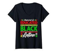 Donna Empowered Educated Black Latina Graphic con Afro Pride Maglietta con Collo a V