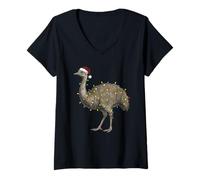 Donna Emu Christmas Australia - Uccello Avvolto in luci Natalizie Maglietta con Collo a V