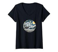 Donna Emu - Van Gogh Notte Stellata Stile Maglietta con Collo a V