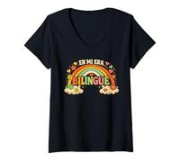 Donna En Mi Era Bilingüe Orgoglioso Dual Language Teacher Rainbow Maglietta con Collo a V