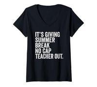 Donna End of School It’s Giving Summer Break No Cap Teacher Out Maglietta con Collo a V
