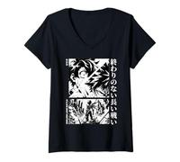 Donna Endless Long Battle Manga Style Opere d'Arte Maglietta con Collo a V