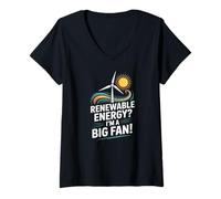 Donna Energie rinnovabili? I'm A Big Fan Wind Sun Maglietta con Collo a V