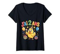 Donna Enfant poulette Enfant 2ans Anniversaire Fille pollo Maglietta con Collo a V