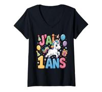 Donna Enfant Unicorno Enfant 1ans Anniversaire Garcon Fille Licorne Maglietta con Collo a V