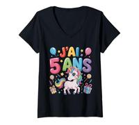 Donna Enfant Unicorno Enfant 5ans Anniversaire Garcon Fille Licenza Maglietta con Collo a V