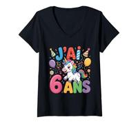 Donna Enfant unicorno Enfant 6ans Anniversaire Garcon Fille licorne Maglietta con Collo a V