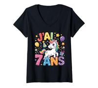 Donna Enfant unicorno Enfant 7ans Anniversaire Garcon Fille licenza Maglietta con Collo a V