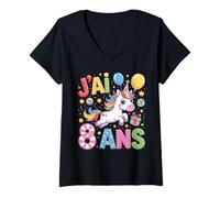 Donna Enfant Unicorno Enfant 8ans Anniversaire Garcon Fille Licenza Maglietta con Collo a V