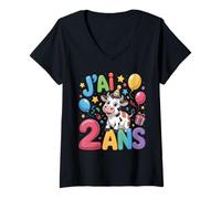 Donna Enfant vache Enfant 2ans Anniversaire Garcon Fille Mucca Maglietta con Collo a V