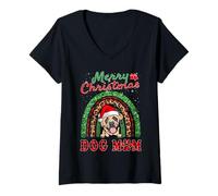 Donna English Mastiff Christmas Santa Dog Mom Boho Rainbow Xmas Maglietta con Collo a V