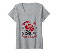 Donna English Rugby Retro Rose - Born to Scrum Maglietta con Collo a V