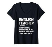 Donna English Teacher Definition - Grammar Humor Classroom Tee Maglietta con Collo a V