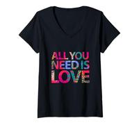 Donna Enjoy all We Need Is Love, You Need Love Spread Love Graphic Maglietta con Collo a V