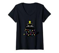 Donna Enjoy Cool Funny Christmas Black Cats Decoration Tree Anime Maglietta con Collo a V