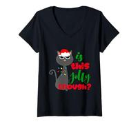 Donna Enjoy Cool Funny Christmas Jolly Cat Novelty Graphic Design Maglietta con Collo a V