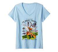 Donna Enjoy Cool Funny Tiger Flying Cartoon, Wild Tiger Graphic Maglietta con Collo a V