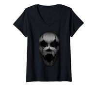 Donna Enjoy Cool Scary Nightmare Halloween Black Zombie Face Mask Maglietta con Collo a V