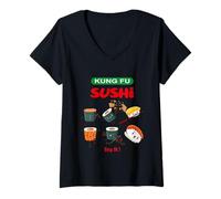 Donna Enjoy Sarcastic Kung Fu Sushi Novelty Graphic Cool Designs Maglietta con Collo a V