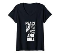 Donna Enjoy Vintage Peace Love Rock & Roll Tee Shirt, Rock N 'Roll Maglietta con Collo a V