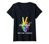 Donna Enough End Gun Violence Wear Mano Arancione Segno della Pace Abbastanza Maglietta con Collo a V