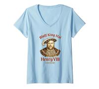 Donna Enrico VIII Bluff King HAL Ritratto Sei Anelli Storia Maglietta con Collo a V