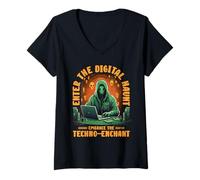 Donna Enter The Digital Haunt Embrace The Techno-Enchant Halloween Maglietta con Collo a V