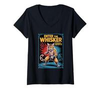 Donna Enter the Whisker Martial Arts Cat Action Poster Parodia Maglietta con Collo a V
