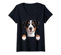 Donna Entlebucher Cane da Montagna Divertente Che sbircia Il Segugio Svizzero Maglietta con Collo a V