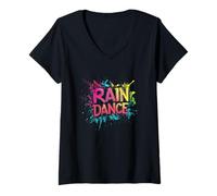 Donna Entra nella felicità con questo divertimento Rain Dance Maglietta con Collo a V
