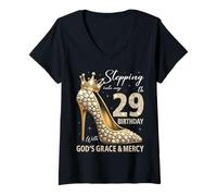 Donna Entrando nel Mio 29° Compleanno con la Grazia di Dio & Misericordia Maglietta con Collo a V