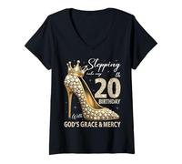 Donna Entrando nel Mio ventesimo Compleanno con la Grazia e la Misericordia di Dio Maglietta con Collo a V