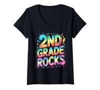 Donna Epic 2ND Grade Rocks Last Day Tiny Humans Teacher Sign My Maglietta con Collo a V