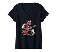 Donna Epic Dragon Chitarrista Dondolo Suoni Grafica Maglietta con Collo a V