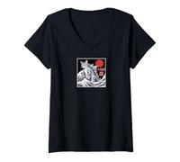 Donna Epica Kaiju Cat Catzilla Giappone Art Maglietta con Collo a V