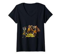 Donna Epico Cat Warriors Parodia Retro Synthwave Estetica Maglietta con Collo a V
