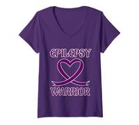 Donna Epilepsy Warrior Purple Heart Ribbon Awareness Maglietta con Collo a V