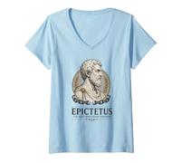 Donna Epitteto Stoico Filosofo Antico Greco Saggezza Ritratto Maglietta con Collo a V