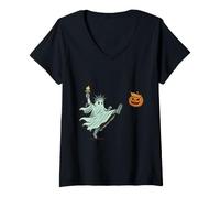 Donna Equal Rights Ghost Statua della libertà Calci Trump Pumpkin Maglietta con Collo a V