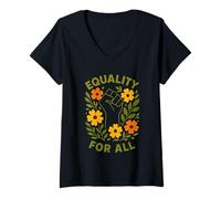 Donna Equality For All Pugno Alzato Uguaglianza Social Justice Maglietta con Collo a V