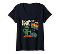 Donna Equality Hurts No One Funny Alien LGBTQ Pride Month Rainbow Maglietta con Collo a V
