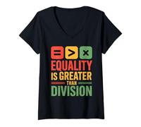 Donna Equality Is Greater Than Division unità Diritti Black Maglietta con Collo a V