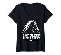 Donna Equestrian Horse Riding Lover Eat Sleep Ride Repeat Maglietta con Collo a V