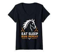 Donna Equestrian Horse Riding Lover Eat Sleep Ride Repeat Maglietta con Collo a V