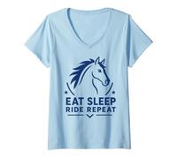 Donna Equestrian Horse Riding Lover Eat Sleep Ride Repeat Maglietta con Collo a V
