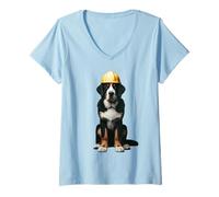 Donna Equipaggio da costruzione con elmetto rigido giallo del Greater Swiss Mountain Dog Maglietta con Collo a V
