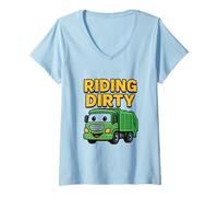 Donna Equitazione Dirty Garbage Recycling Trash Truck Bambini Ragazzi Bambino Maglietta con Collo a V