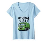 Donna Equitazione Dirty Garbage Recycling Trash Truck Bambini Ragazzi Bambino Maglietta con Collo a V