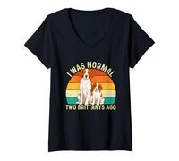Donna Ero Normale Due Bretagne Fa - Brittany Spaniel Cane Mamma Maglietta con Collo a V