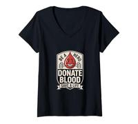 Donna Eroe Dona Sangue Save A Life Donatore Sostegno Maglietta con Collo a V